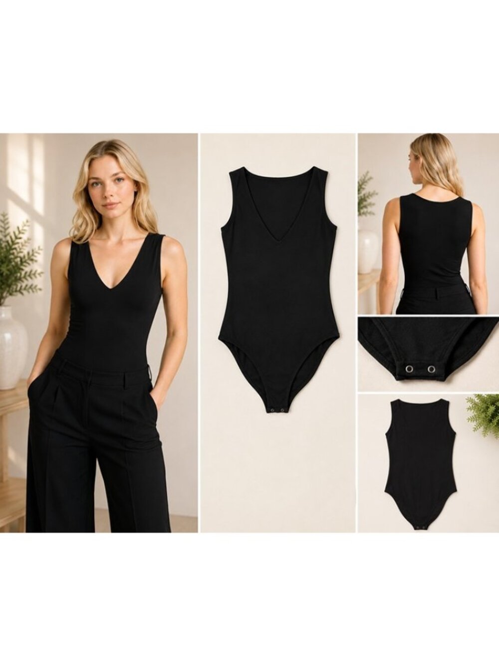 Auden Luxury Collection Black V-Neck Sleeveless Bodysuit Women’s Size XL NWT